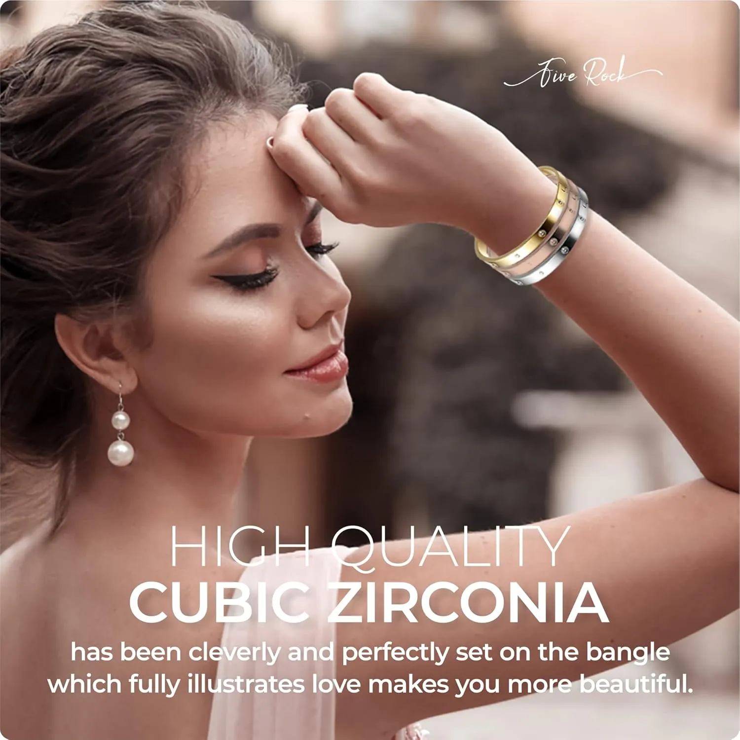 Elegant Bracelet Bangles Gift Box, 1 Silver, 1 Gold, 1 Rose Gold, Friendship Jewelry, Stainless Steel Hinged Love Bracelets with Select Cubic Zirconias.