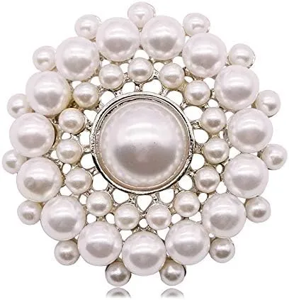 Elegant Pearl Floral Crystal Brooch Pin Set for Wedding Bridal