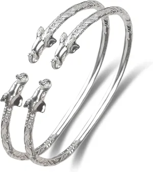 Elephant .925 Sterling Silver West Indian Bangles, Bracelet set, 1 pair