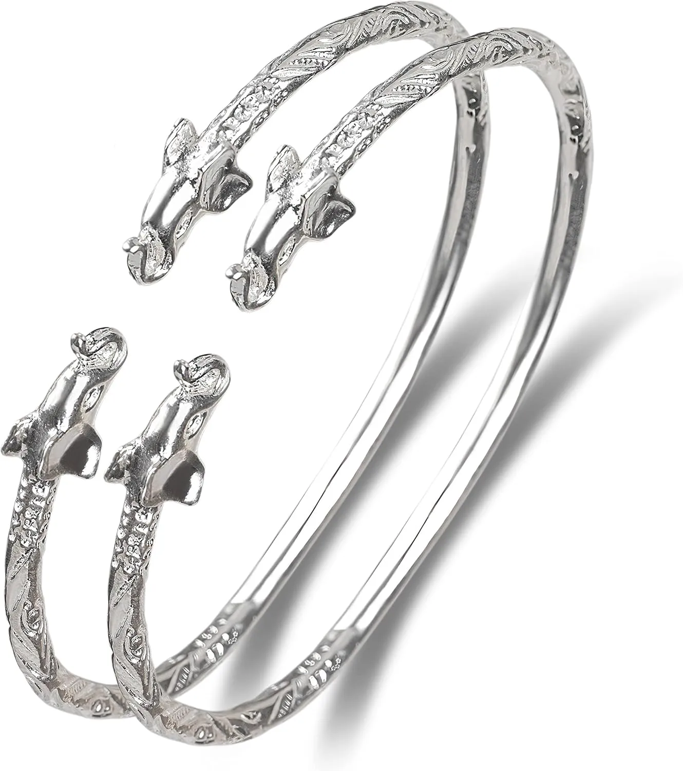 Elephant .925 Sterling Silver West Indian Bangles, Bracelet set, 1 pair