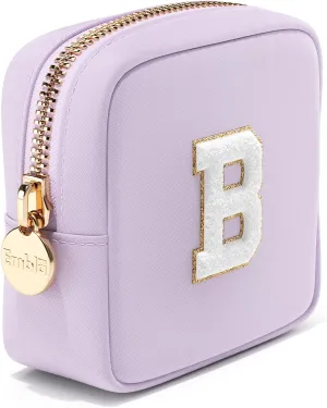 Embla Preppy Makeup Bag Travel Cosmetic Pouch, Cute Make up Case with Personalized Initial, Girls Zipper Pouch Purse Cosmetics Organizer Tote, Waterproof Travel Skincare Makeup Bag, Lilac (Letter B)