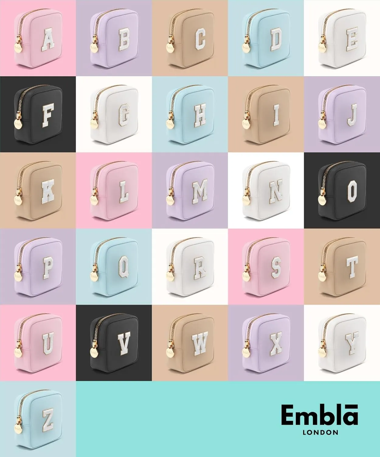 Embla Preppy Makeup Bag Travel Cosmetic Pouch, Cute Make up Case with Personalized Initial, Girls Zipper Pouch Purse Cosmetics Organizer Tote, Waterproof Travel Skincare Makeup Bag, Lilac (Letter B)
