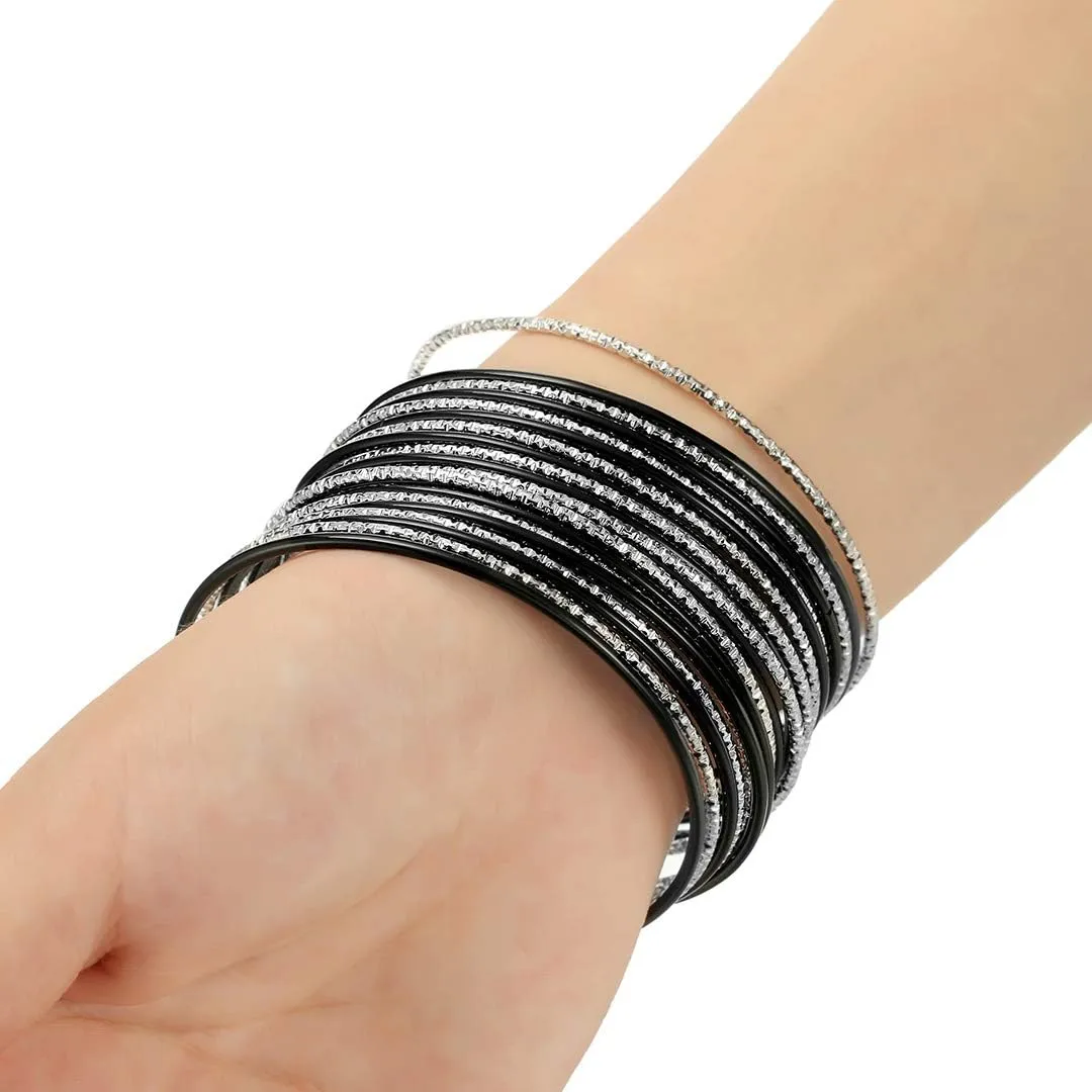 Ensoul Colorful Painted Enamel Coated Mixed Metal Multi Bangles Bracelets for Women/2.68" Dia.