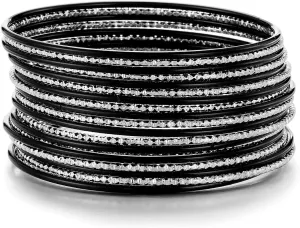 Ensoul Colorful Painted Enamel Coated Mixed Metal Multi Bangles Bracelets for Women/2.68" Dia.