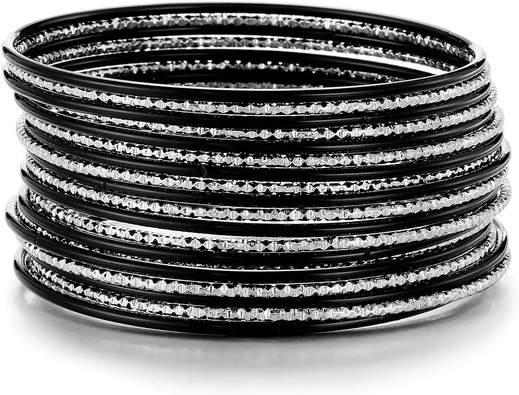 Ensoul Colorful Painted Enamel Coated Mixed Metal Multi Bangles Bracelets for Women/2.68" Dia.