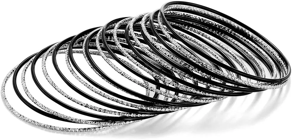 Ensoul Colorful Painted Enamel Coated Mixed Metal Multi Bangles Bracelets for Women/2.68" Dia.