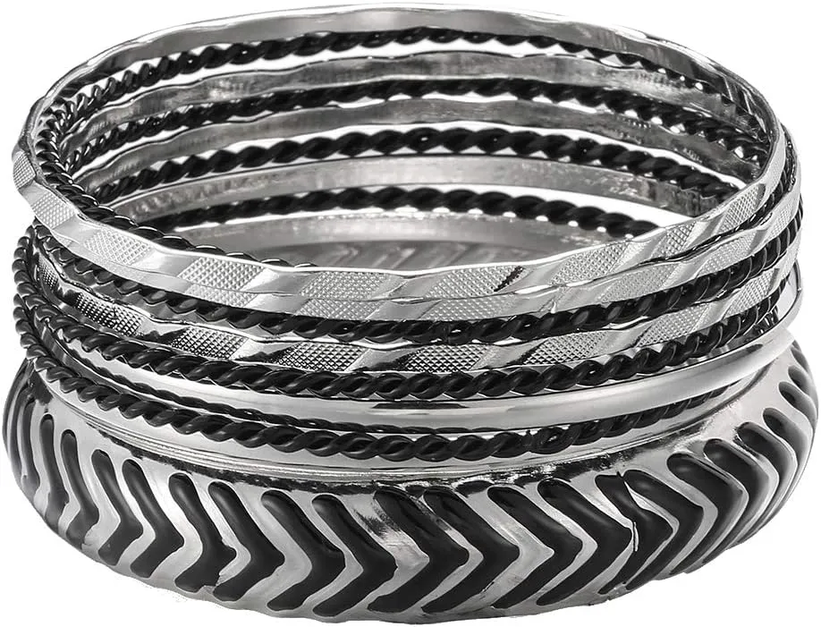 Ensoul Mixed Multi Metal African Indian Bangles Bracelets Set Jewelry for Women