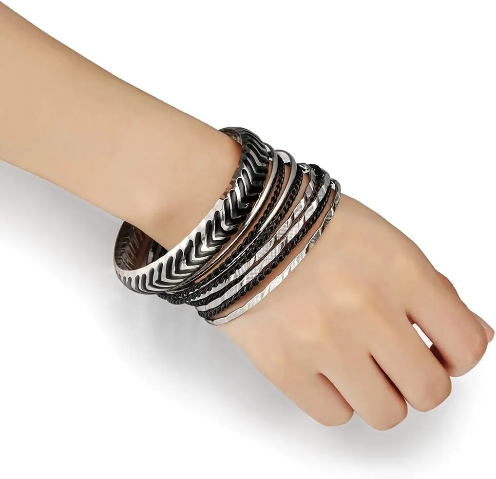 Ensoul Mixed Multi Metal African Indian Bangles Bracelets Set Jewelry for Women