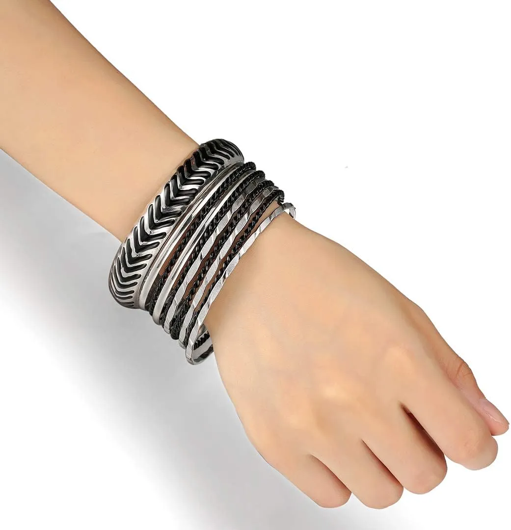 Ensoul Mixed Multi Metal African Indian Bangles Bracelets Set Jewelry for Women