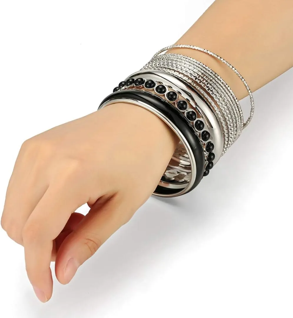 Ensoul Mixed Multi Metal Bangles Bracelets Set Fashion Jewelry for Women 11Pcs/Set