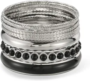 Ensoul Mixed Multi Metal Bangles Bracelets Set Fashion Jewelry for Women 11Pcs/Set