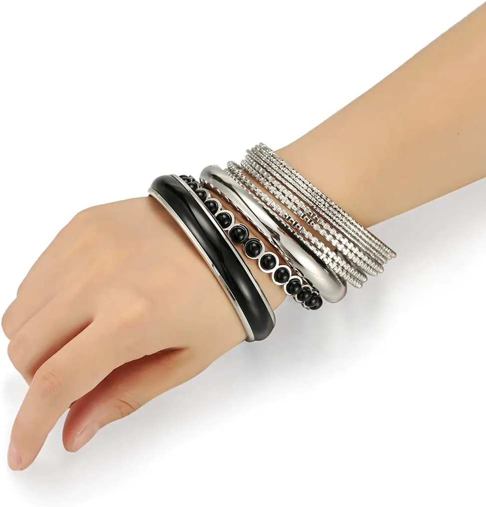 Ensoul Mixed Multi Metal Bangles Bracelets Set Fashion Jewelry for Women 11Pcs/Set