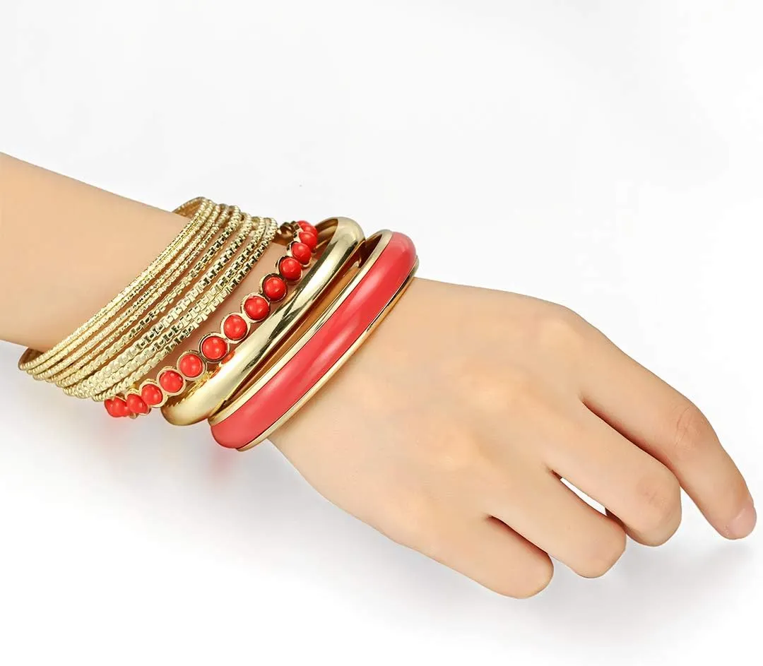 Ensoul Mixed Multi Metal Bangles Bracelets Set Fashion Jewelry for Women 11Pcs/Set