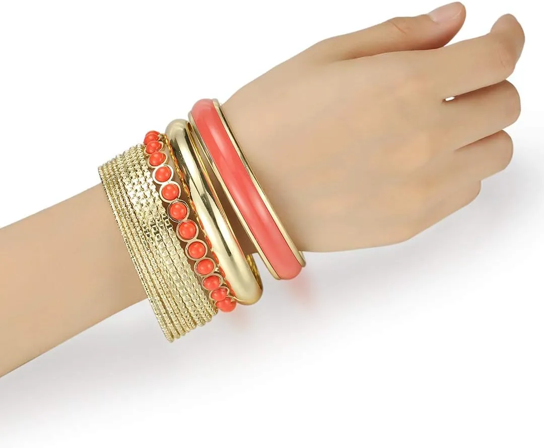 Ensoul Mixed Multi Metal Bangles Bracelets Set Fashion Jewelry for Women 11Pcs/Set