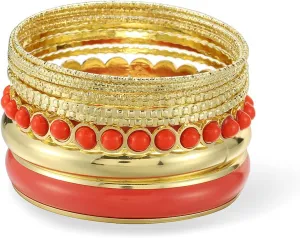 Ensoul Mixed Multi Metal Bangles Bracelets Set Fashion Jewelry for Women 11Pcs/Set