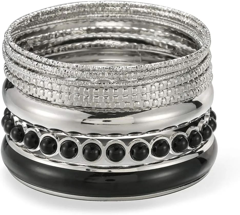 Ensoul Mixed Multi Metal Bangles Bracelets Set Fashion Jewelry for Women 11Pcs/Set