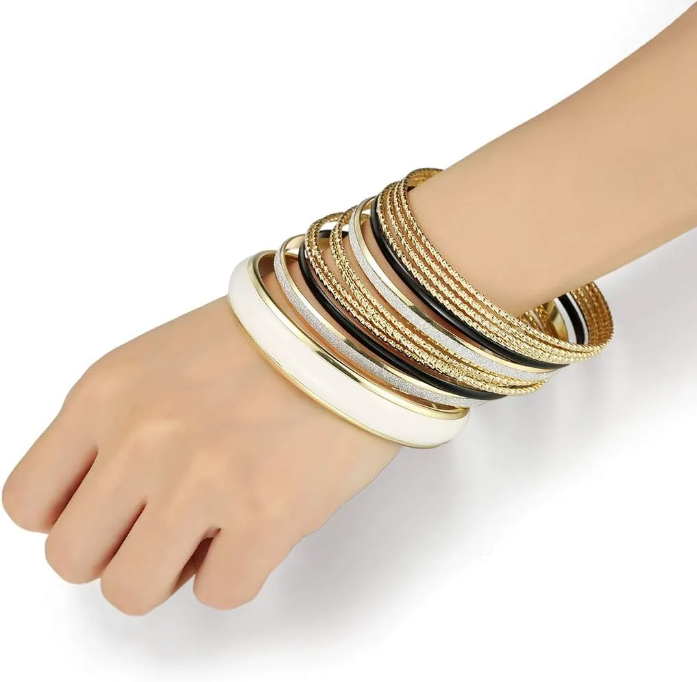 Ensoul Mixed Multi Metal Bangles Bracelets Set Fashion Jewelry for Women 13Pcs/Set