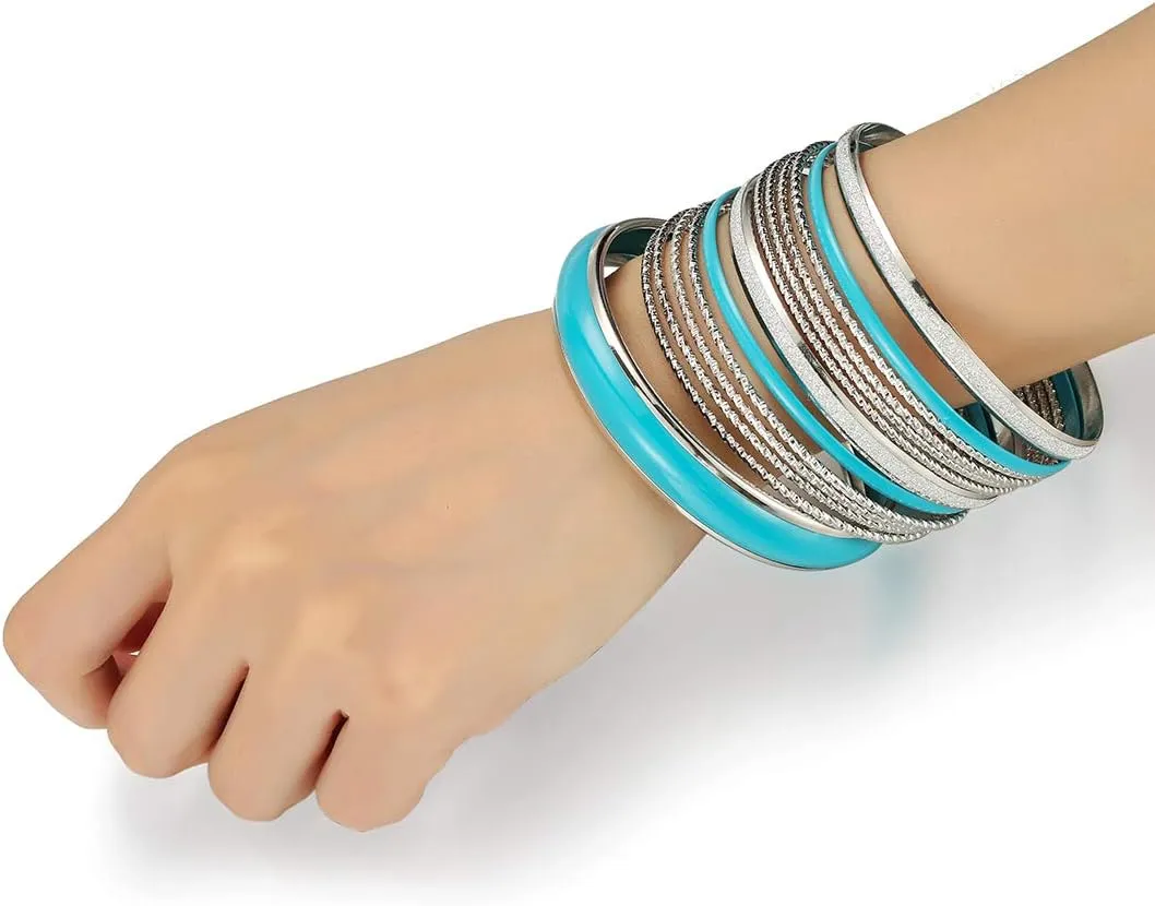Ensoul Mixed Multi Metal Bangles Bracelets Set Fashion Jewelry for Women 13Pcs/Set