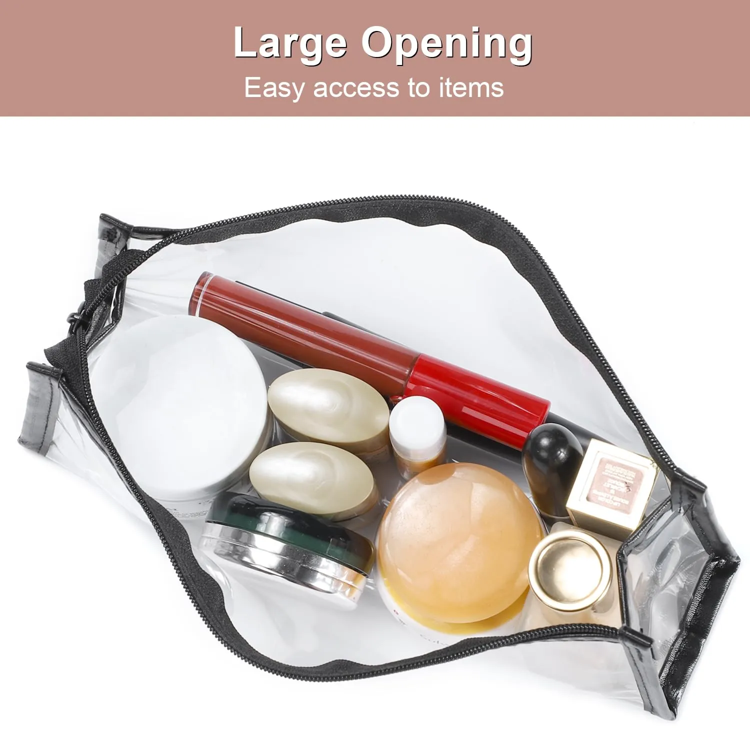 Etercycle TSA Approved Toiletry Bag, Clear Pouches with Zipper for Traveling, Samll Clear Makeup Bags Cosmetic Bag Beach Bag for Home Storage Organizing, Office, Vacation, Travel (Black, White)