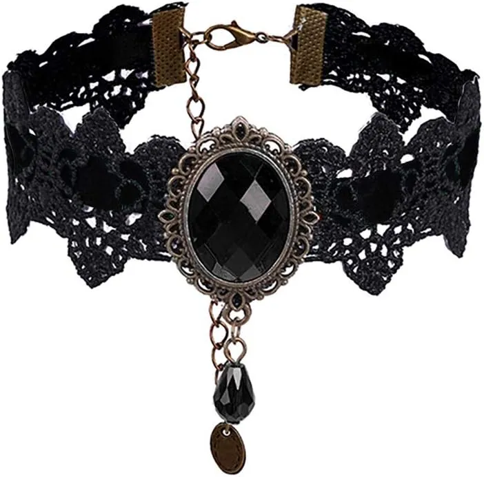 ETERNITY J. Retro Handmade Craft Lace Royal Court Vampire Choker Gothic Necklace Bracelet Black Pendant Chain
