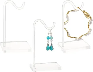 FINGERINSPIRE 3 Set Acrylic Bracelet Display Stand Clear Hook Shape Watch Display Holder 4.9 inch High Jewelry Storage Rack for Bangles Hairband Earrings Jewelry Organizer for Retail Counter Top