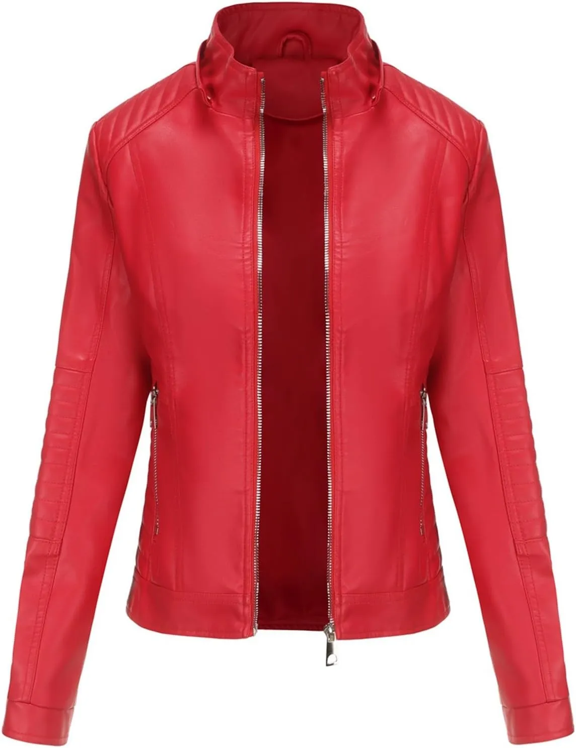 Firzero Women's Faux Leather Jacket Black Moto Biker Coats with Detachable Hood Zip Up Motorcycle Jackets Outwear