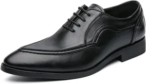 Formal Shoes Dress Oxford for Men Lace Up Pointed Burnished Toe Vegan Leather Rubber Sole Slip Resistant Low Top Prom (Color : Black, Size : 7)