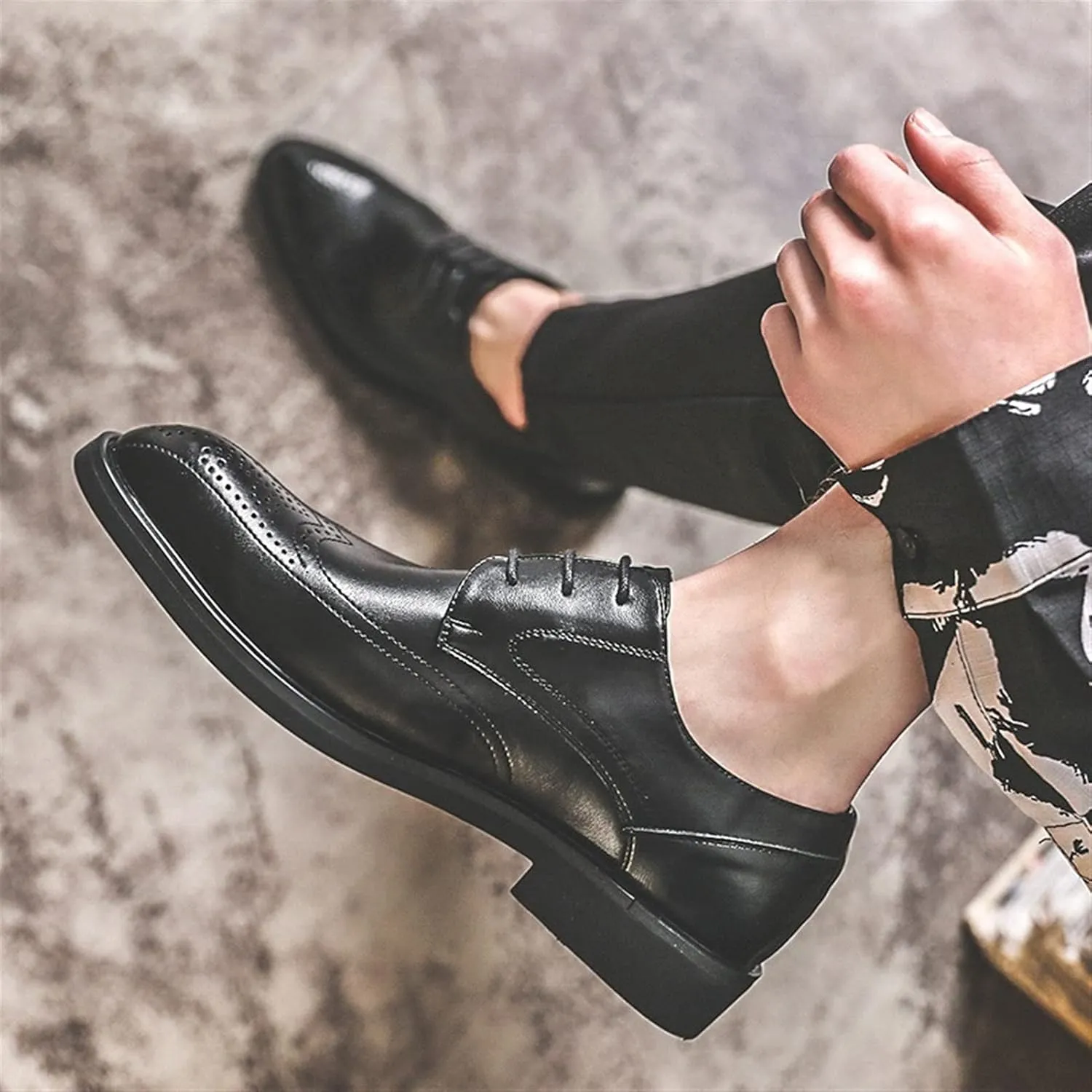 Formal Shoes Dress Oxford for Men Lace Up Wing Tip Brogue Embossed Pointed Toe Shoes Vegan Leather Non Slip Resistant Rubber Sole Wedding