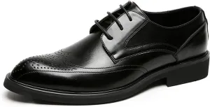 Formal Shoes Dress Oxford for Men Lace Up Wing Tip Brogue Embossed Pointed Toe Shoes Vegan Leather Non Slip Resistant Rubber Sole Wedding