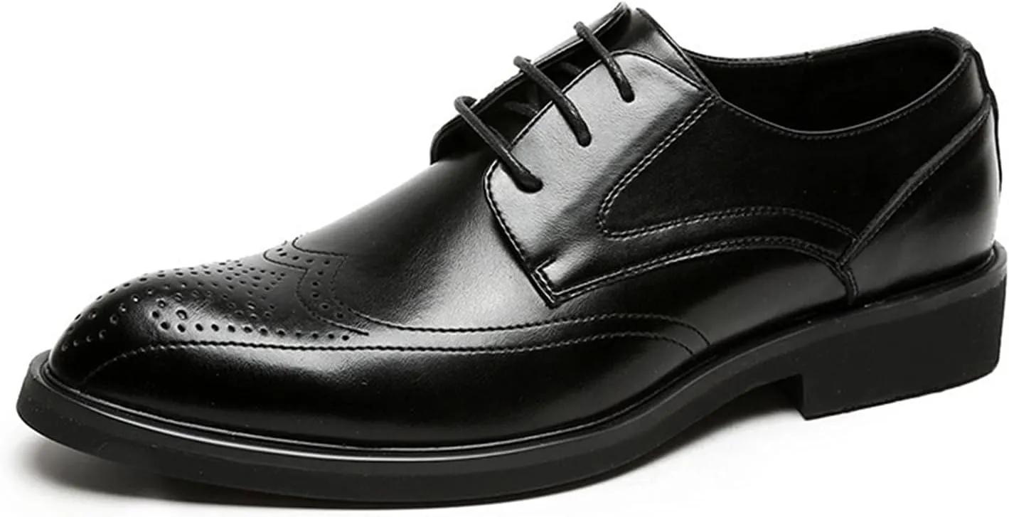 Formal Shoes Dress Oxford for Men Lace Up Wing Tip Brogue Embossed Pointed Toe Shoes Vegan Leather Non Slip Resistant Rubber Sole Wedding