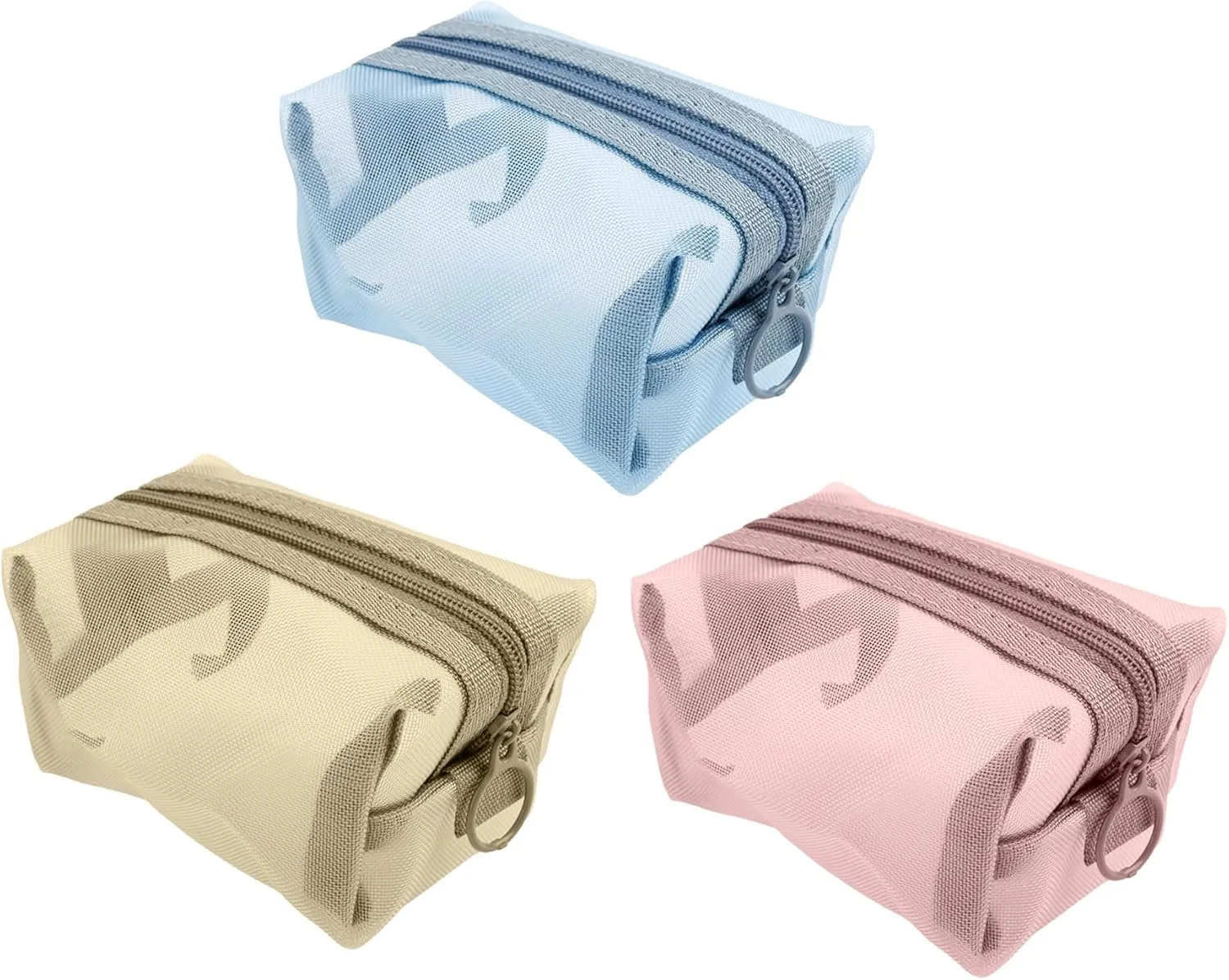 Framendino, 3 Pack Mesh Makeup Brush Bag Cosmetic Portable Travel Pouches Toiletry Clear Bags Pencil Case with Zipper for Office Purse Diaper Blue Green Pink