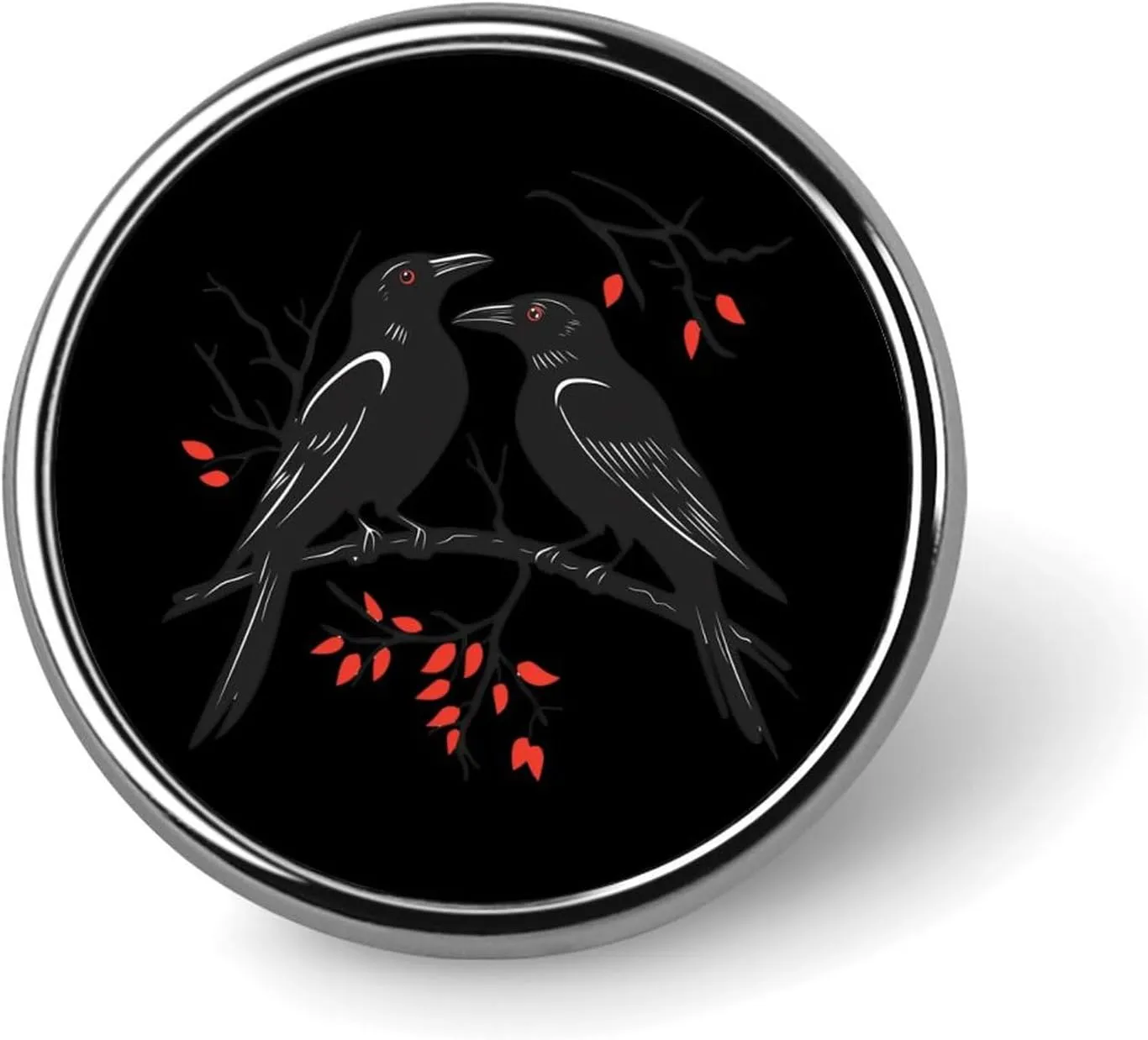 Funny Crow Flock Bird Pin Enamel Lapel Pins Round Badge Brooches Clothing Decoration for Women Men