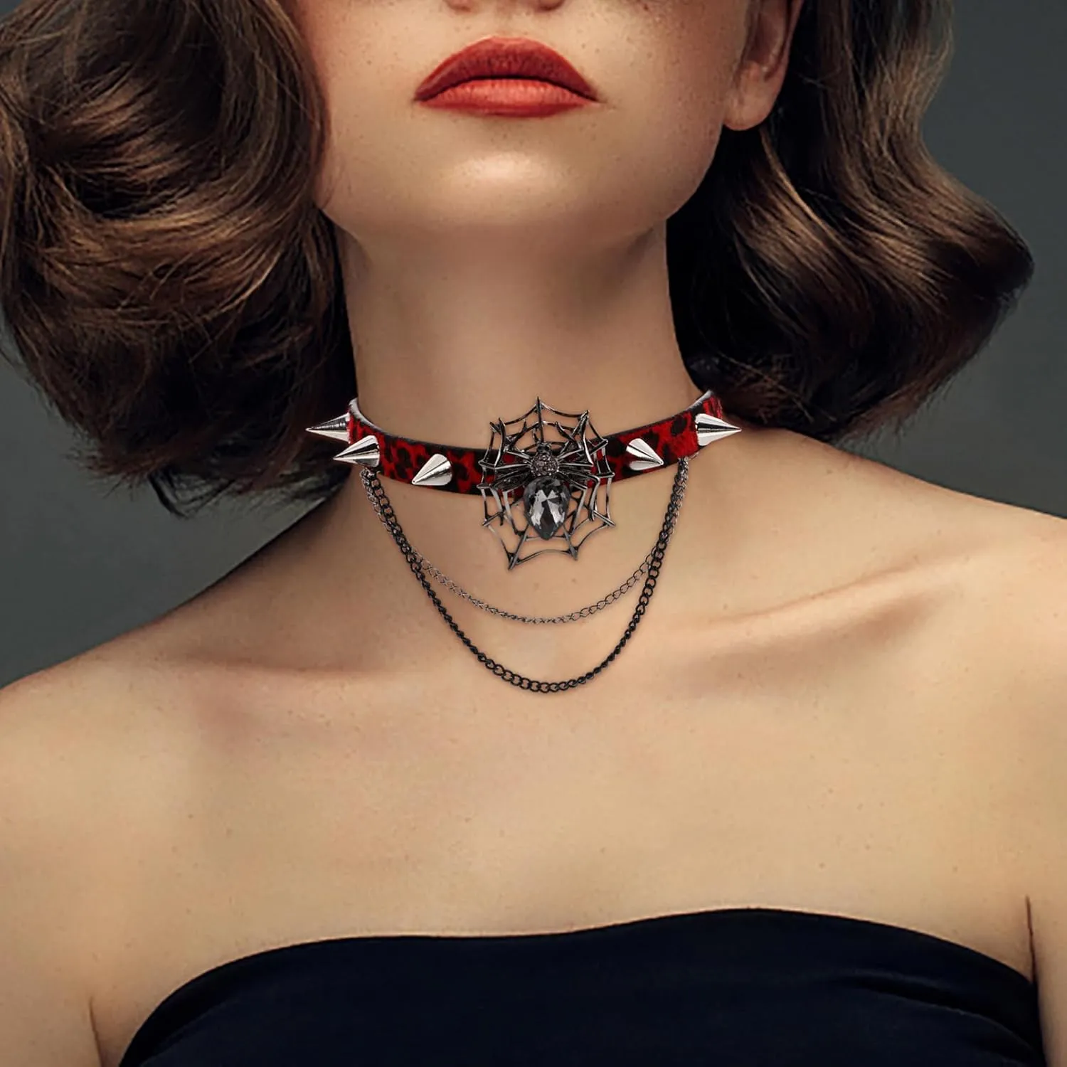 GALPADA Gothic Spider Choker Necklace Studded Necklace Halloween Costumes Choker Punk Fashion Choker