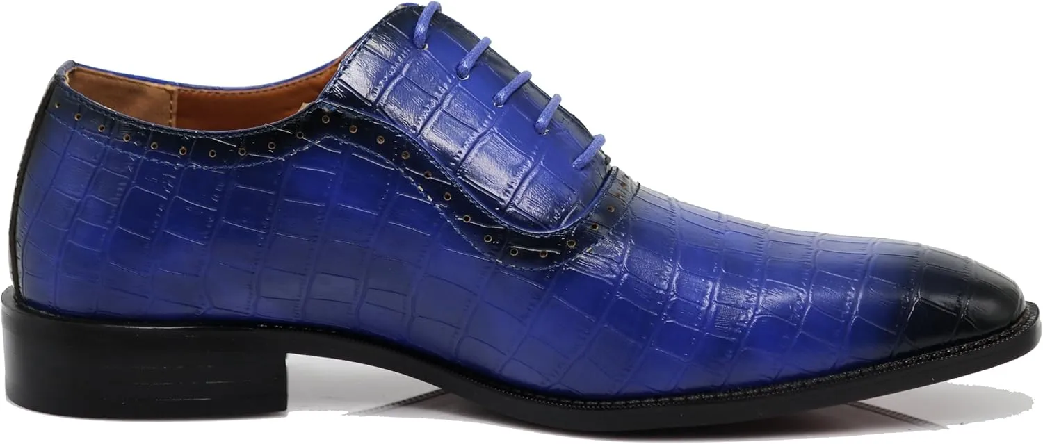 Gator3N Men's Alligator Crocodile Print Oxfords Fashion Lace Up Dress Shoes