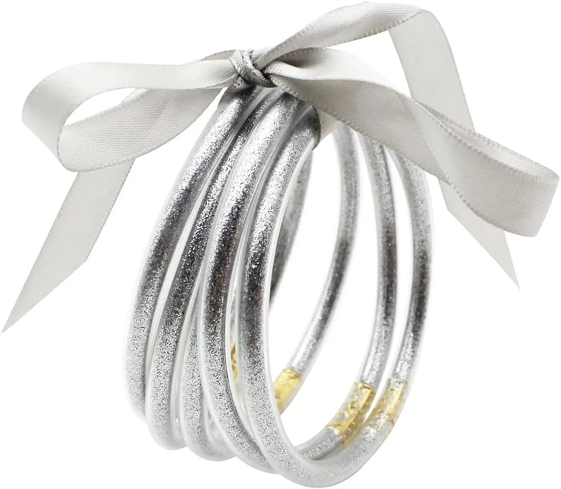 Glitter Jelly Bangles Bracelets Set for Women Sparkling Jelly Silicone Bracelets Bowknot Bangles Jewelry