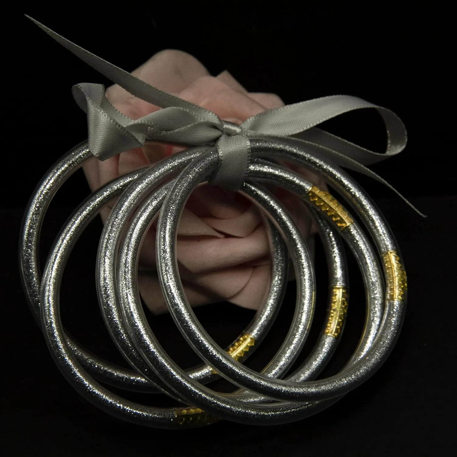 Glitter Jelly Bangles Bracelets Set for Women Sparkling Jelly Silicone Bracelets Bowknot Bangles Jewelry