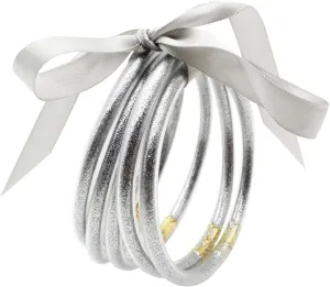 Glitter Jelly Bangles Bracelets Set for Women Sparkling Jelly Silicone Bracelets Bowknot Bangles Jewelry