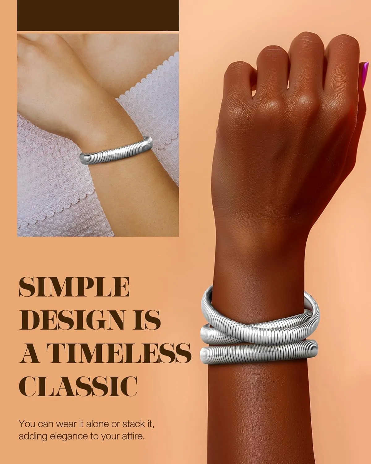 Gold Bangle Bracelets for Women Chunky Stretch Bracelet Set Stackable Bangles 14K Gold Plated Stainless Steel 10mm 16mm 20mm