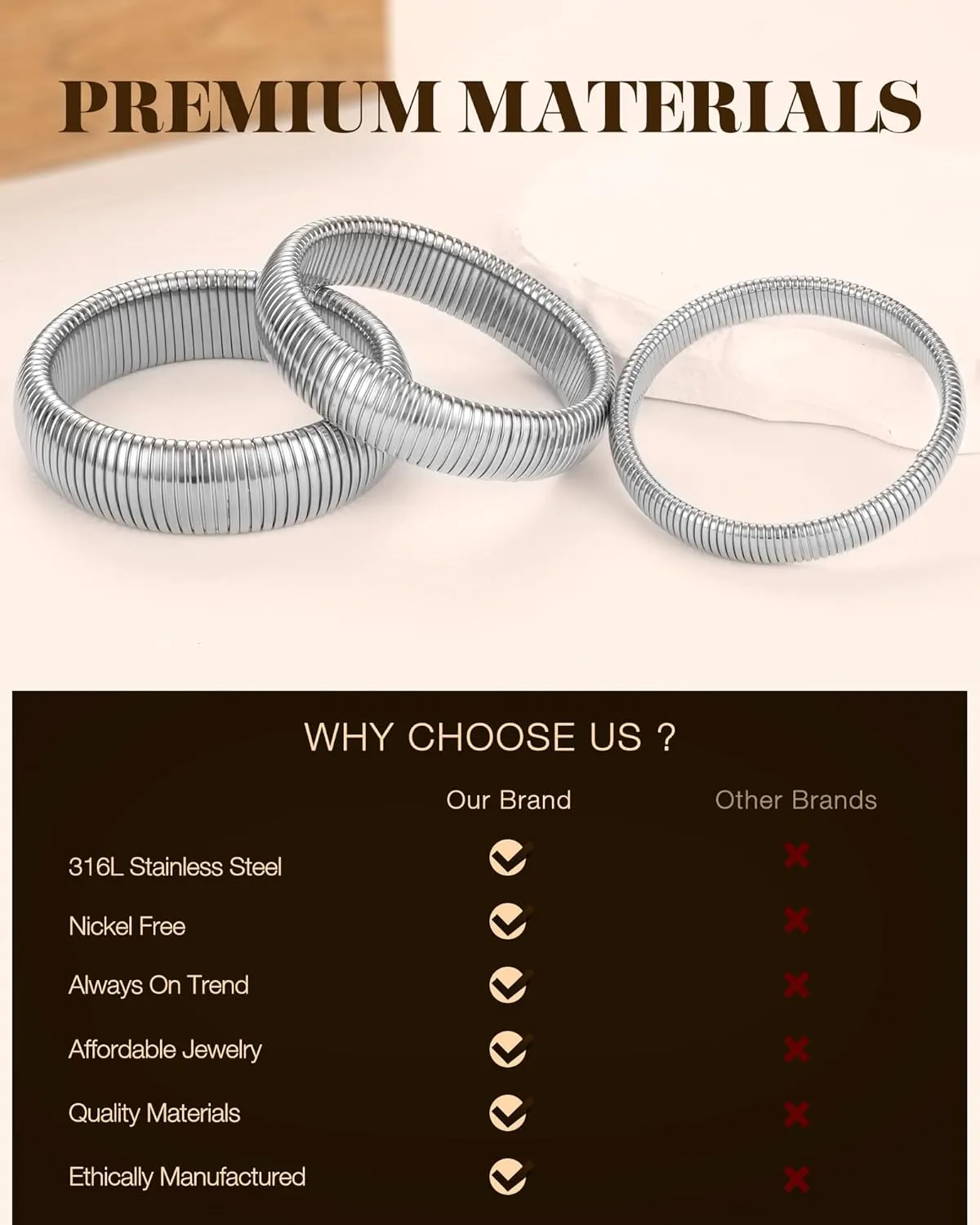 Gold Bangle Bracelets for Women Chunky Stretch Bracelet Set Stackable Bangles 14K Gold Plated Stainless Steel 10mm 16mm 20mm