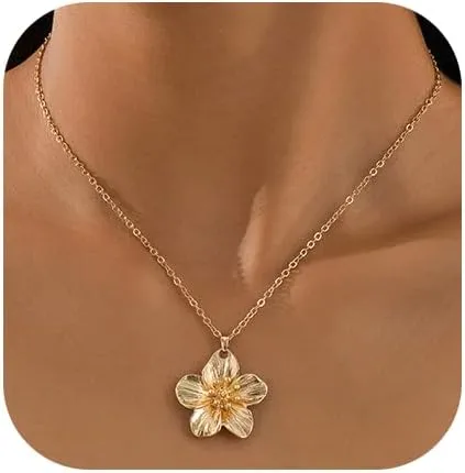 Gold Flower Necklace for Women Floral Pendant Choker Statement Necklace Jewelry