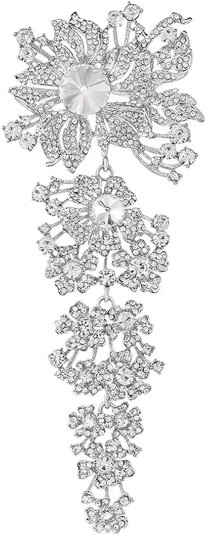 Gyn&Joy 7.59 Inch Crystal Large Wedding Bouquet Brooch Pin