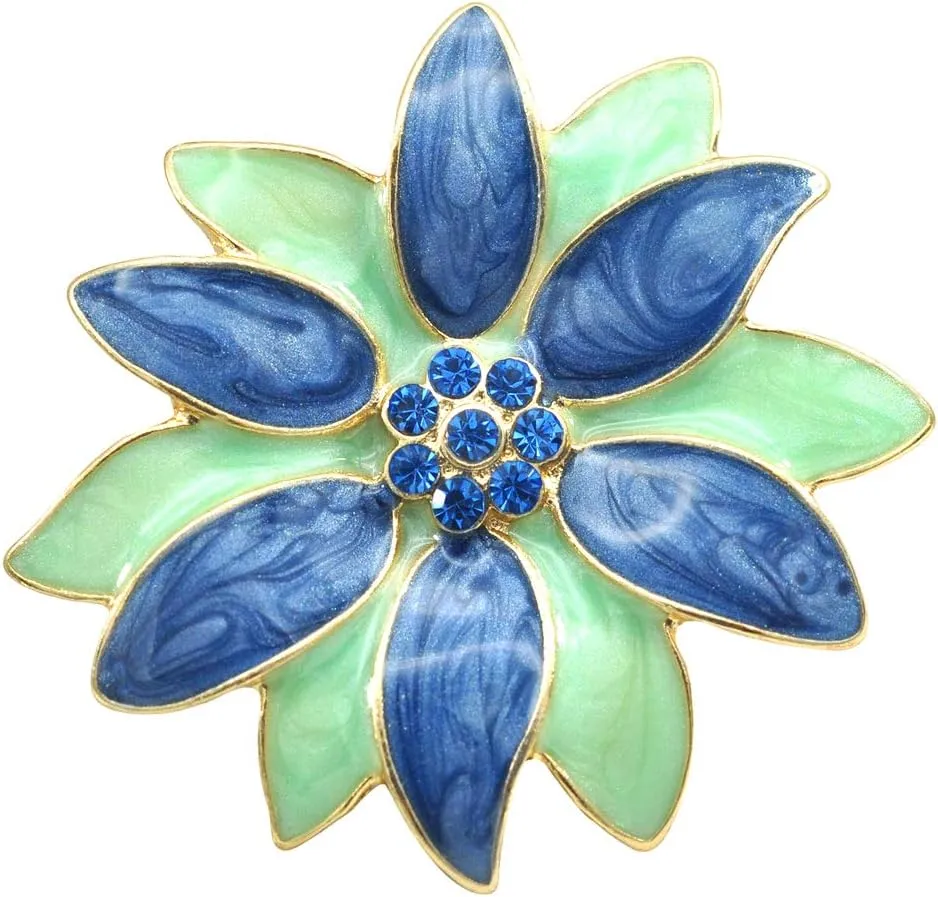 Gyn&Joy Natural Blue Daisy Glitter Enamel Flower Brooch Pins for Women