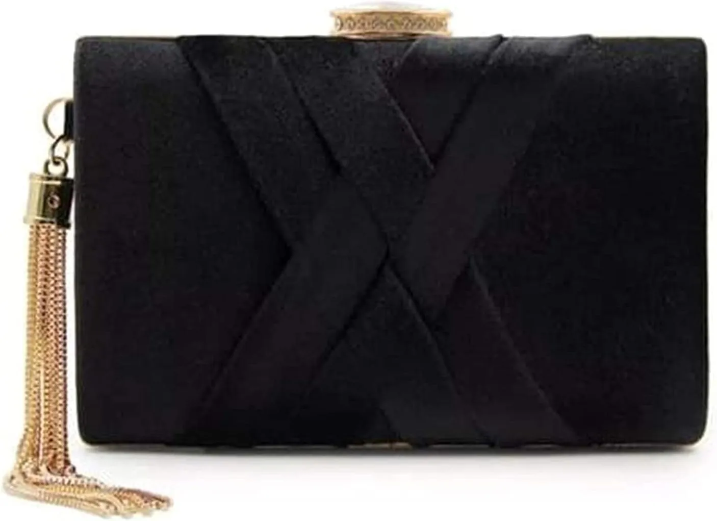 Handicraft Beautiful Bling Box Clutch Bag Purse For Bridal, Casual, Party, Wedding, Black Zari Necklace