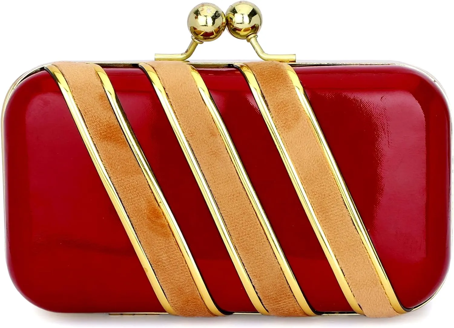 Handicraft Beautiful Bling Box Clutch Bag Purse For Bridal, Casual, Party, Wedding, Maroon N Gold