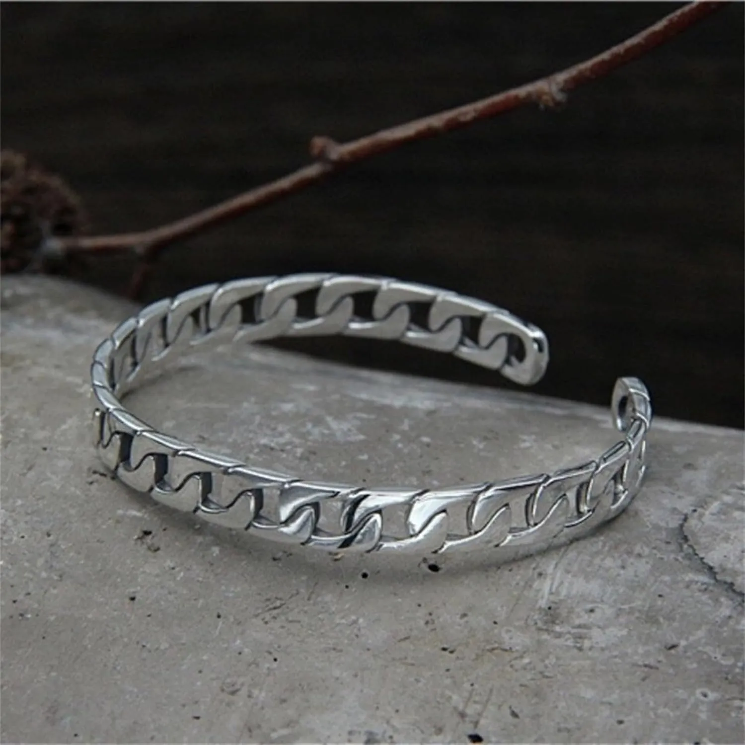Handmade 925 Sterling Silver Bangle Bracelets For Women Men Square Chain Link Bangle Bracelets Hollow Wide Cuff Bangles Open Adjustable Bangle Bracelets For Men Minimalist Punk Statement Bangles Gifts