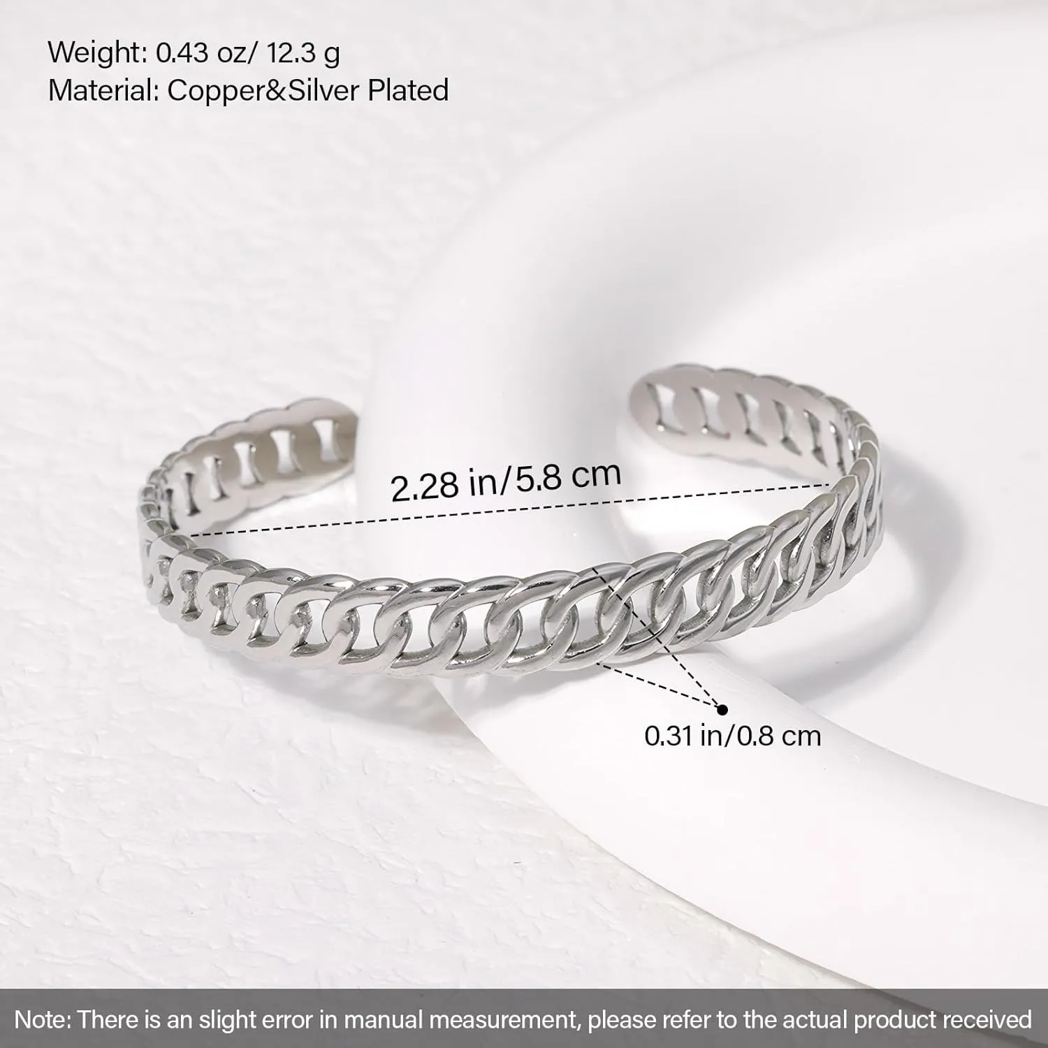 Handmade 925 Sterling Silver Bangle Bracelets For Women Men Square Chain Link Bangle Bracelets Hollow Wide Cuff Bangles Open Adjustable Bangle Bracelets For Men Minimalist Punk Statement Bangles Gifts