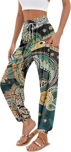 Harem Pants Women Plus Size High Waist Beach Hippie Yoga Summer Pants Trendy Straight Leg with Pockets Elegant Trousers