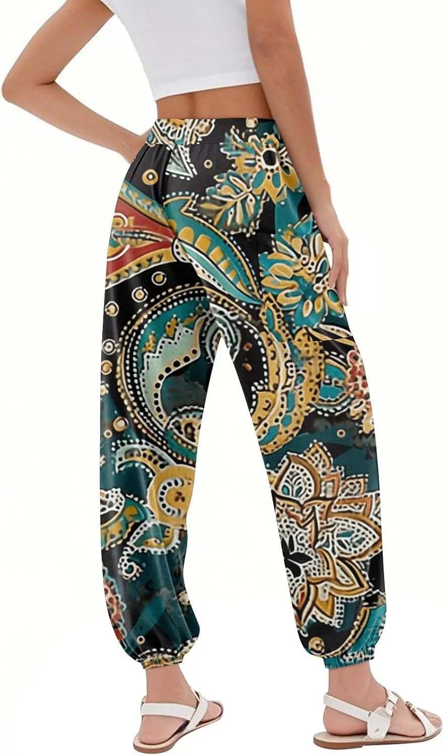 Harem Pants Women Plus Size High Waist Beach Hippie Yoga Summer Pants Trendy Straight Leg with Pockets Elegant Trousers