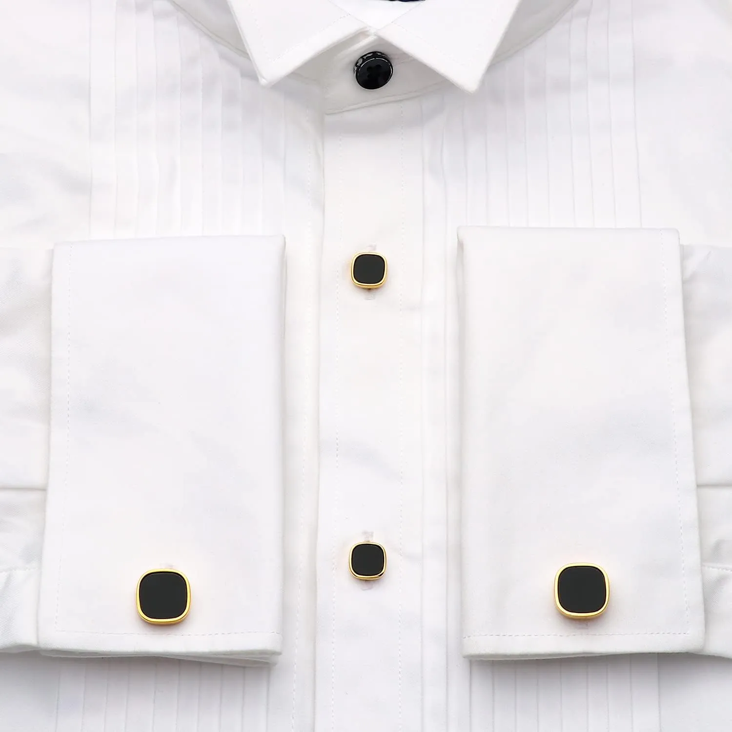 HAWSON Cufflinks and Studs for Men-Black Stone Mens Fashion Gun-Black Cufflinks and Tuxedo Shirt Studs Set for Regular Weeding Business Accessories