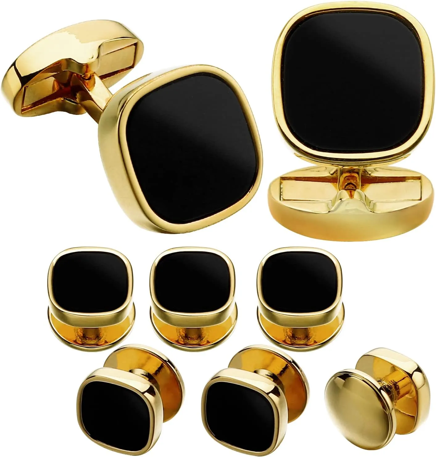 HAWSON Cufflinks and Studs for Men-Black Stone Mens Fashion Gun-Black Cufflinks and Tuxedo Shirt Studs Set for Regular Weeding Business Accessories